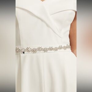 David's Bridal White Bridal Rhinestone Floral Belt
